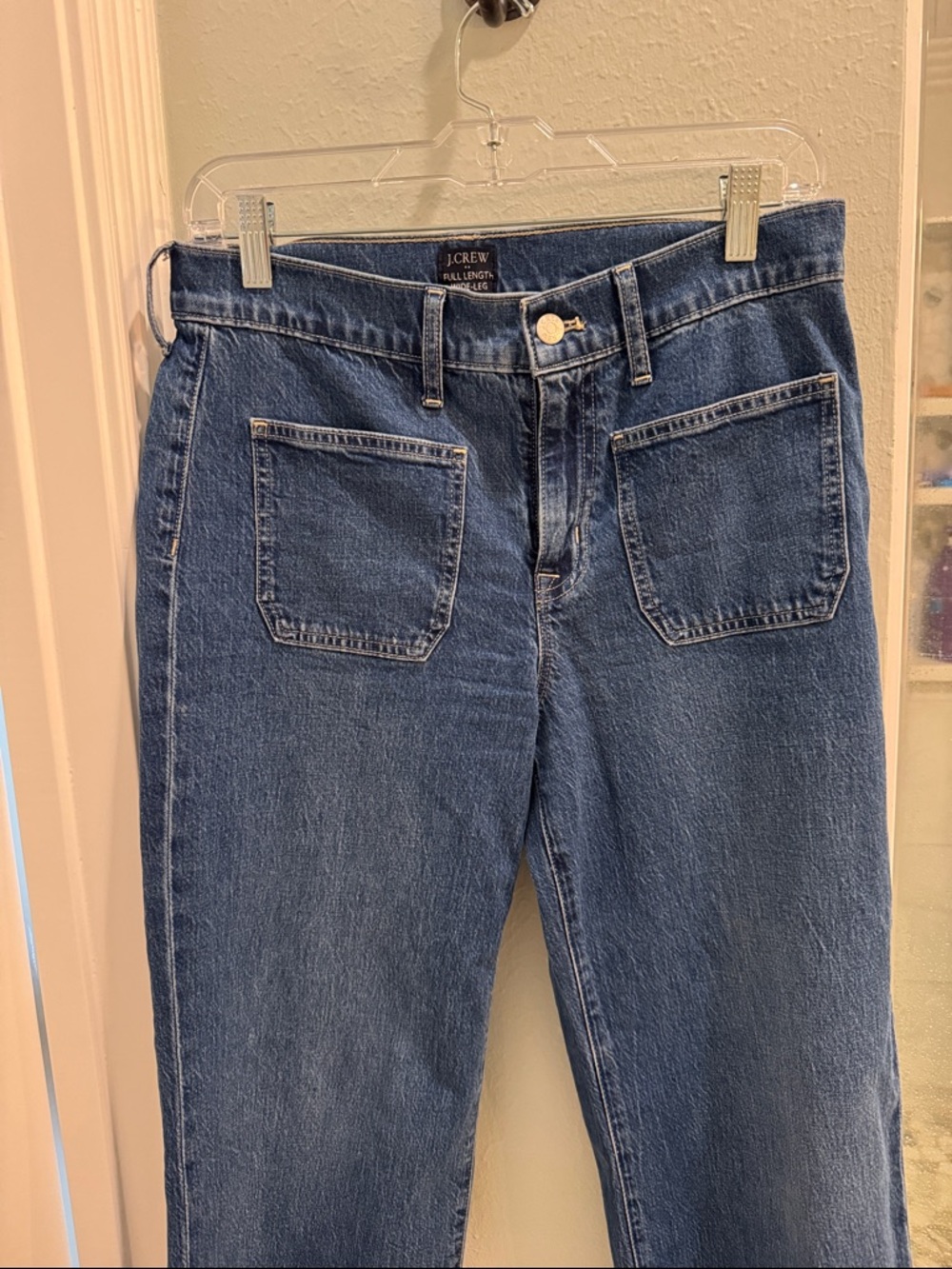 J. Crew Vintage-Inspired Full Length Wide Leg Jeans in Dark Blue